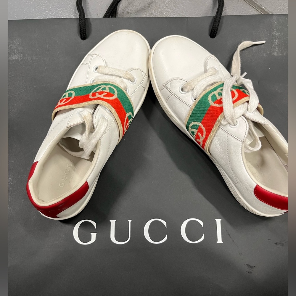 Gucci leather sneakers-gucci belt across shoe!